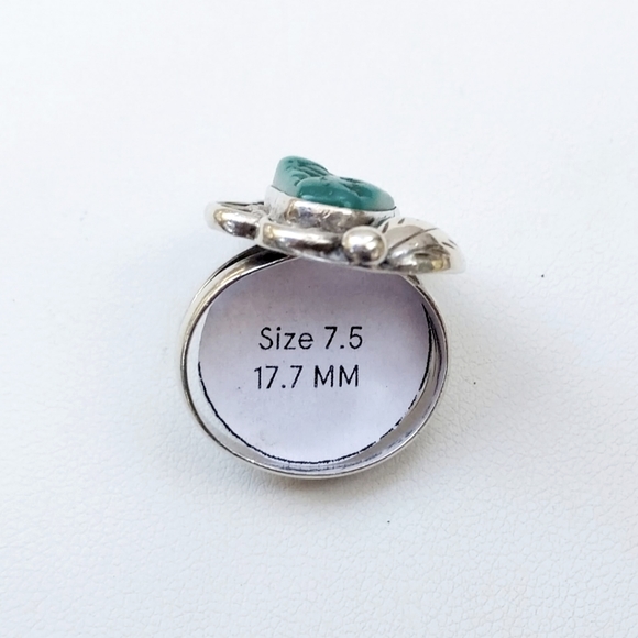 Vintage Navajo Old Pawn Sterling Silver Ring with Rare Green-Blue Turquoise - Picture 10 of 11